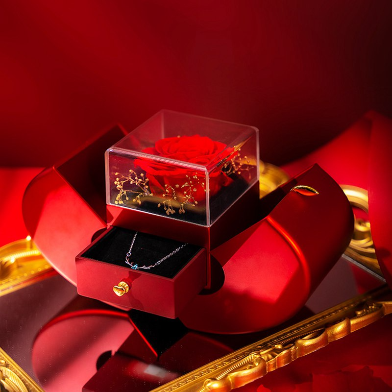 Forever Rose Jewelry Box with Engraved Necklace