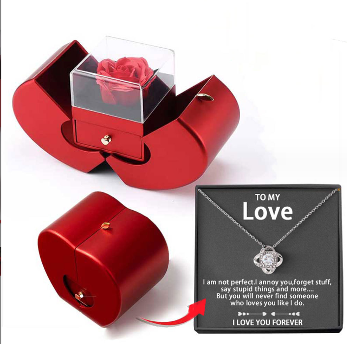 Forever Rose Jewelry Box with Engraved Necklace